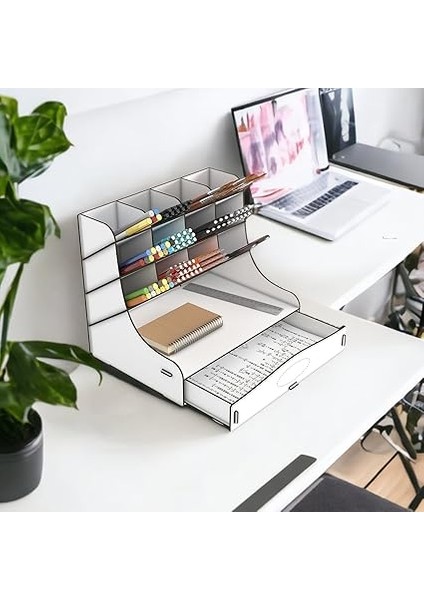 Chamber 12 Gözlü Büyük Boy Masaüstü Kalemlik Düzenleyici, Masaüstü Organizer Çekmeceli A4 Evrak Rafı (Beyaz) indirimleri