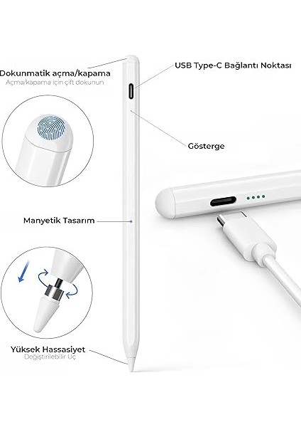 Cihazlara Uyumlu Tablet ve Telefon Için Çizim & Yazı Kalemi - Tabletler Için Dokunmatik Stylus Kalem - Eğim Özelliği - Geçikme Yok 2 Adet Yedek Uç ve Özel Taşıma Kutusu Ile Birlikte modelleri