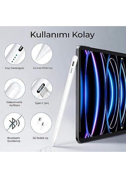 Cihazlara Uyumlu Tablet ve Telefon Için Çizim & Yazı Kalemi - Tabletler Için Dokunmatik Stylus Kalem - Eğim Özelliği - Geçikme Yok 2 Adet Yedek Uç ve Özel Taşıma Kutusu Ile Birlikte indirimleri