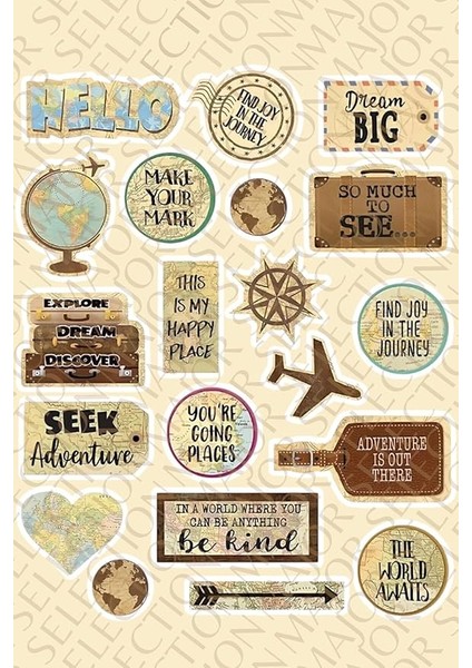 Major Selection Vintage Old Retro Ülkeler Bavul Tipi Etiket, Laptop, Ipad, Defter, Kitap, Planlayıcı Sticker Seti