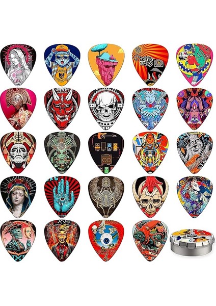 Karezog Pena 24 Adet, Gitar Penası, 0,46/0,71/0,96/1,20 Mm, 4 Farklı Kalınlıkta, Selüloit Gitar Penası, Akustik Gitar, Elektro Gitar, Bas, Ukulele (Mix-3) Için