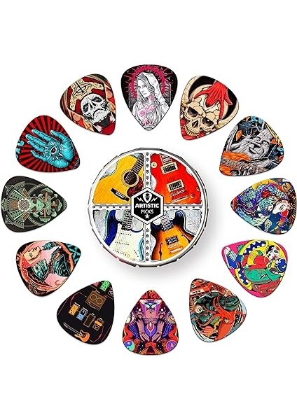 Karezog Pena 24 Adet, Gitar Penası, 0,46/0,71/0,96/1,20 Mm, 4 Farklı Kalınlıkta, Selüloit Gitar Penası, Akustik Gitar, Elektro Gitar, Bas, Ukulele (Mix-3) Için modelleri