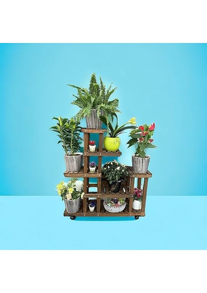 Ahşap (Çam) Ceviz Renk 6 Katlı Bitki Standı, Kilitlenebilir Tekerlekler + Mini Bahçe Seti + My Bead Kokulu Mum 50 cc fırsatları