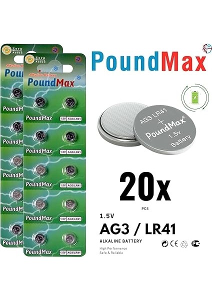 Adet Ag3 LR41 LR736 / L736 / G3 / G3A / 3ga / 192 / GP192 / V3GA / RW87 1.5V Poundmax Alkalin Düğme Piller Küçük Elektronik Ev Aletleri, Araba Anahtarları, Ölçüm Cihazları ve Hesap Makineleri fiyatları
