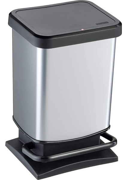 Paso Çöp Kutusu 20L Kapaklı, Plastik (Pp) Bpa Içermez, Gümüş Metalik, 20 Litre (29,3 x 26,6 x 45,7 Cm)