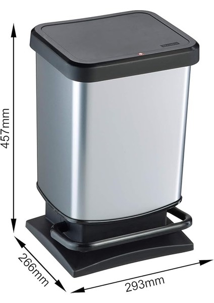 Paso Çöp Kutusu 20L Kapaklı, Plastik (Pp) Bpa Içermez, Gümüş Metalik, 20 Litre (29,3 x 26,6 x 45,7 Cm) fırsatları