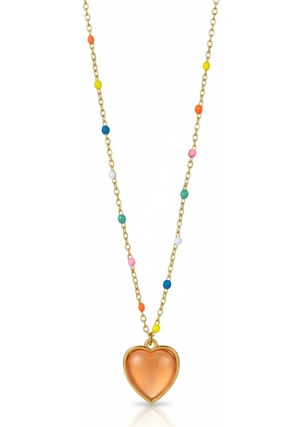 Çelik Kalp Kolye Renkli Zincirli Kararmaz Takı