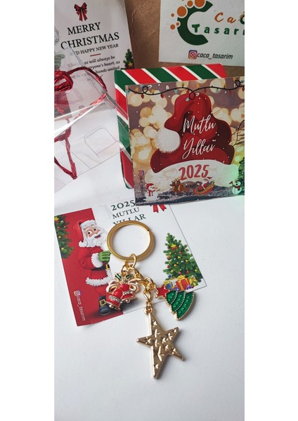 Yılbaşı Temalı Anahtarlık ve Çanta Süsü, Kartlı Hediyelik, Noel ve Christmas Özel Tasarım