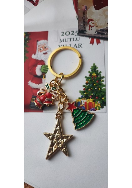 Yılbaşı Temalı Anahtarlık ve Çanta Süsü, Kartlı Hediyelik, Noel ve Christmas Özel Tasarım fiyatları