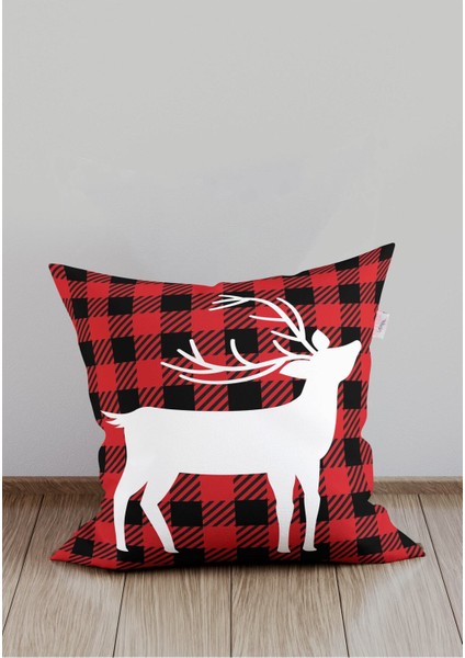 Kırmızı Geyikli Ekose Kırlent Kılıfı, Yılbaşı ve Noel Temalı Dekorasyon Için Renkli Kılıf modelleri