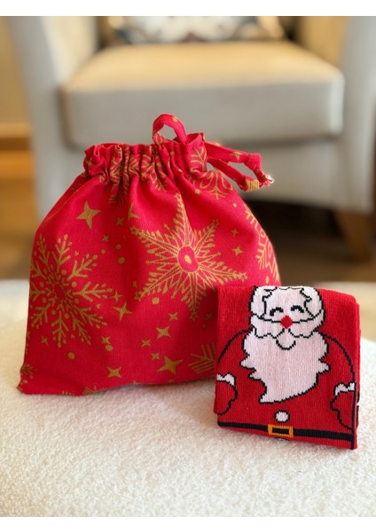 Kar Tanesi Desenli, Noel Temalı Unisex Keten ve Puantiyeli Yılbaşı Çorap Seti