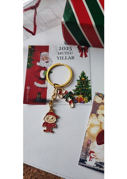 Yılbaşı Temalı Anahtarlık ve Çanta Süsü, Kutulu, Hediye, Noel ve Christmas