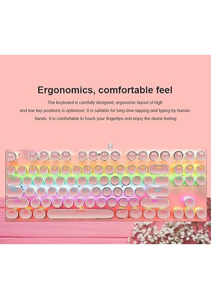 Leaven K550 Kablolu Pembe Klavye Daktilo Tarzı Su Geçirmez LED Rgb Gökkuşağı Renler Mekanik Oyuncu Işıklı Klavye Ergonomik Tasarım Rahat Kullanım 150CM Kablo Uzunluğu Bilgisayar Pc Için (Pembe) indirimleri