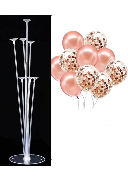 Adet 12 Inç Balon ve Balon Standı (Rose Gold Şeffaf)