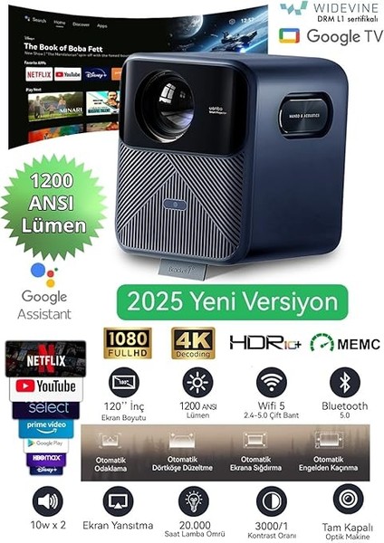 Mozart 1 Pro 2025 Google Tv L1 Lisanslı Projeksiyon Cihazı 1200 Ansı Lümen, Full Hd, 4K Dc, Hdr, Memc, Otomatik Odaklama, Otomatik Keystone, Perde Algılama 2025 Yeni Versiyon fırsatları