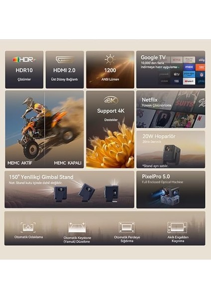 Mozart 1 Pro 2025 Google Tv L1 Lisanslı Projeksiyon Cihazı 1200 Ansı Lümen, Full Hd, 4K Dc, Hdr, Memc, Otomatik Odaklama, Otomatik Keystone, Perde Algılama 2025 Yeni Versiyon indirimleri