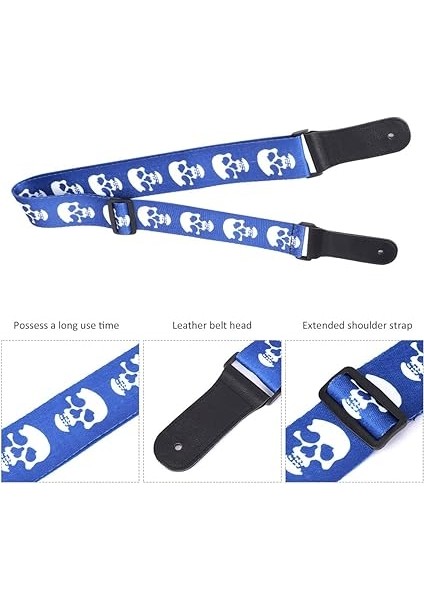 Elektro Gitar Kayışı, Gitar Kayışları, Ukulele Için Bas Için Kafatası Deseni (Mavi) modelleri