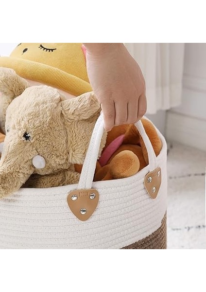 Pamuk Halat Sepeti, Tutma Saplı Pamuk Çamaşır Sepeti 100L, Oyuncak Elbise Battaniye Için, Kahverengi-Bej 55X55X35 cm fırsatları