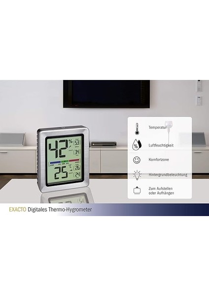 Dostmann Exacto Dijital Termo-Higrometre, 30.5047.54, Nem, Sıcaklık, Sağlıklı Yaşam Iklimi, Özellikle Hassas Sensörlü, U 74 x G 26 (48) x Y 90 mm modelleri