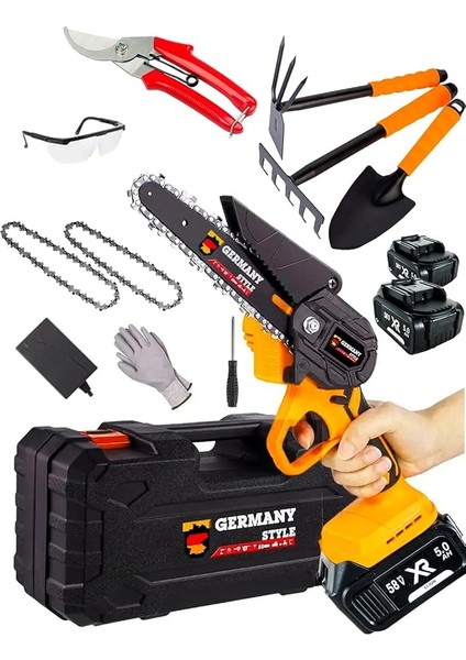 Germany Style 99890VFX Çift Akülü Dal Budama Makinesi Budama Makası Çapa Seti Şarjlı El Testeresi Bahçe Seti