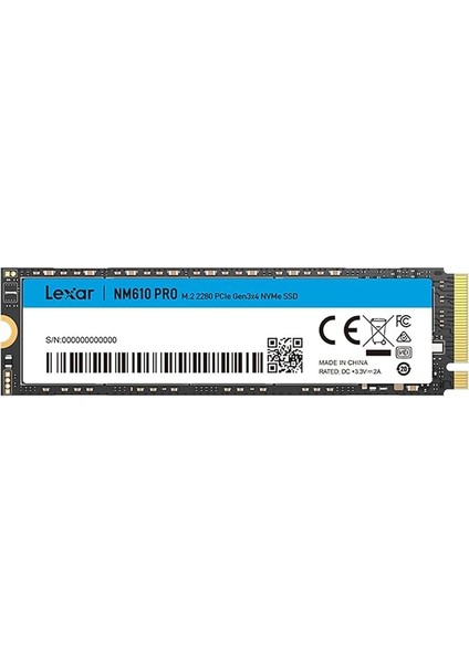 NM610PRO 2tb Ssd, M.2 2280 Pcıe GEN3X4 Nvme 1.4 Dahili, 3300 Mb/sn'ye Kadar Okuma, 2600 Yazı, Dahili 3D Nand Flash Solid State Sürücü, Dizüstü, Masaüstü Için