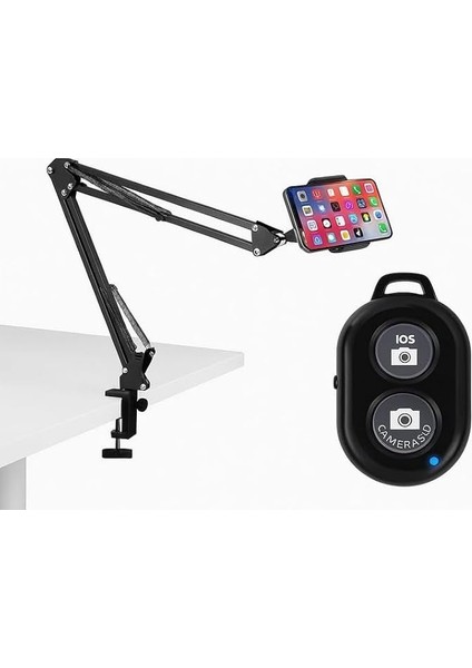 Tripodu 360 Derece Ayarlanabilir Masaüstü Süspansiyonlu Üst Çekim Youtuber Yayıncı Standı Bluetooth Kumandalı