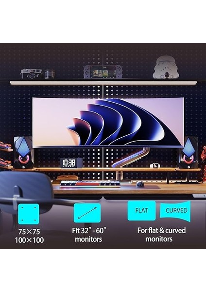 Bayou G60-GAMING, 2-20 kg Uyumlu, 32INCH-60INCH Aralığında Büyük Ekranlar Için Rgb Aydınlatmalı Oyuncu Monitör Standı fiyatları