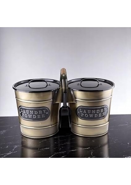 2'li Dev Boy Galvaniz Gold Kaplama Metal Deterjan Saklama Kabı, Büyük Boy 2'li Deterjanlık fiyatları