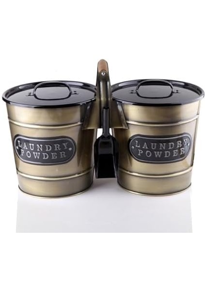 2'li Dev Boy Galvaniz Gold Kaplama Metal Deterjan Saklama Kabı, Büyük Boy 2'li Deterjanlık modelleri