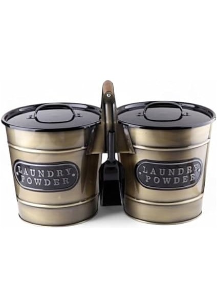 2'li Dev Boy Galvaniz Gold Kaplama Metal Deterjan Saklama Kabı, Büyük Boy 2'li Deterjanlık fırsatları