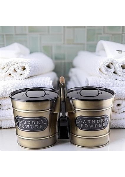 2'li Dev Boy Galvaniz Gold Kaplama Metal Deterjan Saklama Kabı, Büyük Boy 2'li Deterjanlık indirimleri