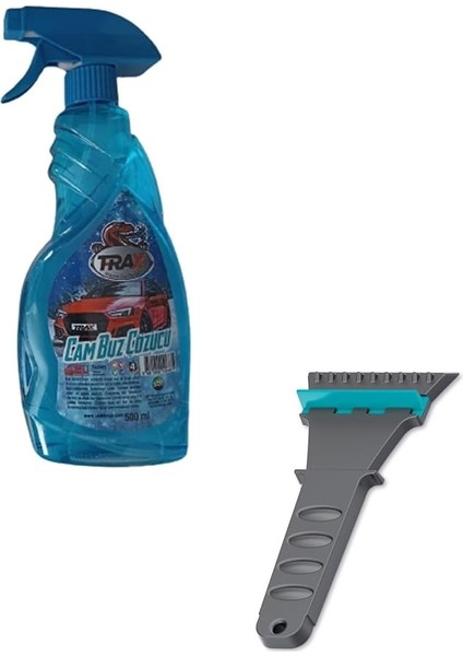 Araba Oto Cam Buz Çözücü Sprey (500 Ml) Oto Buz Kar Kazıyıcı Temizleyici Kar Temizleyici 2'li Set