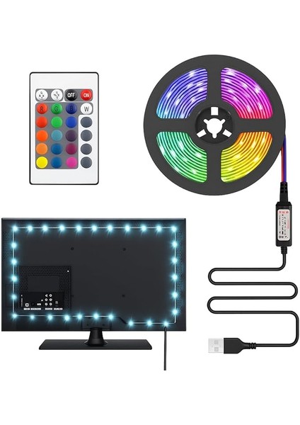 ve Pc Arkası Rgb Şerit LED Işık Seti - 3 Metre, USB Girişli, Kumandalı, 352 Renk Seçeneği, IP20 Iç Mekan, 4W Düşük Enerji Tüketimi CT4566