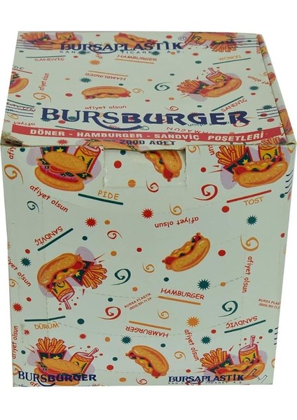 Plastik Bursburger Döner Hamburger Sandviç Hışır Poşeti 13X14 2000 Adet