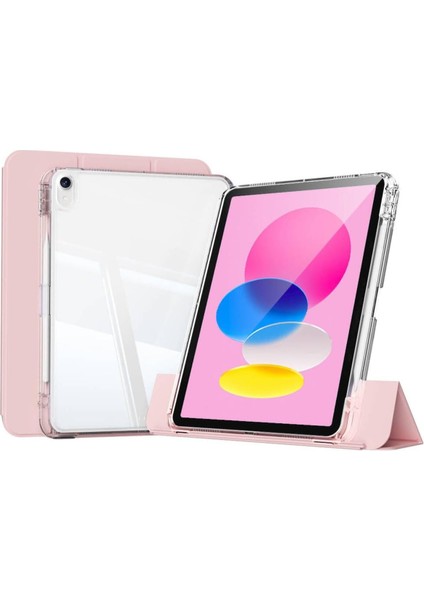 Ipad 11 Inç A16 (11.nesil) 2025 ile Uyumlu Pen Charge Şeffaf Kalem Bölmeli Kapağı Ayrılabilen Case A3355, Pembe