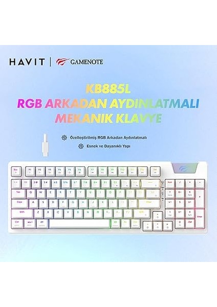 Gamenote KB885L Rgb Backlit Gaming Mekanik Klavye Beyaz modelleri