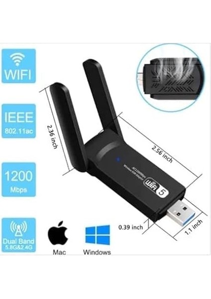 Dual Band USB 3.0 Adaptör Kablosuz Wifi Alıcı AC1200 MB fiyatları