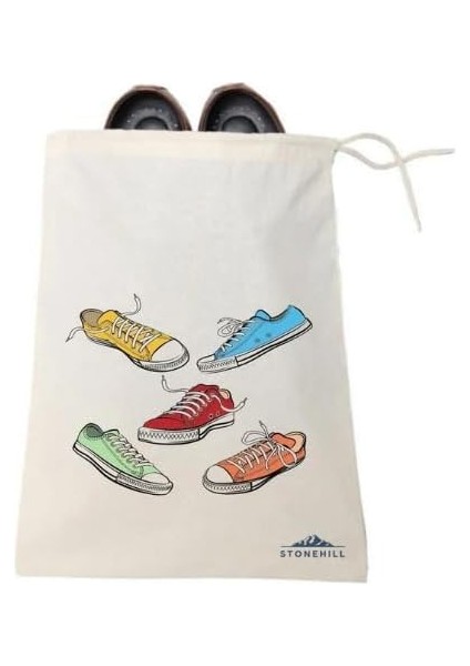 Büzgülü Ham Bez Ayakkabı Torbası 30X40 Cm. 2 Adet (Ayakkabı Baskılı) modelleri