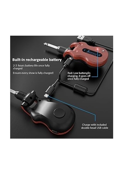 Kablosuz Gitar Temi Dijital Gitar Verici Alıcı Dahili Pil 100 Feet Iletim Menzili indirimleri