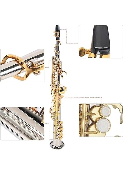 Pirinç Soprano Düz Saksafon Gümüş Kaplama Tüp Altın Anahtar Sax Profesyonel ve Ev Kullanımı Için Taşıma Çantası ile fiyatları