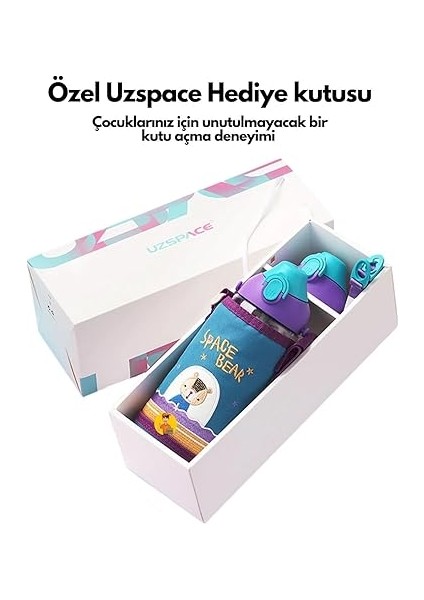 Büyük Boy 700ML Kılıflı Askılı Pipetli/pipetsiz Iki Ayrı Kapaklı Tritan Çocuk Matarası (Studies Rabbit (Pudra Pembe-Yeşil)) fırsatları