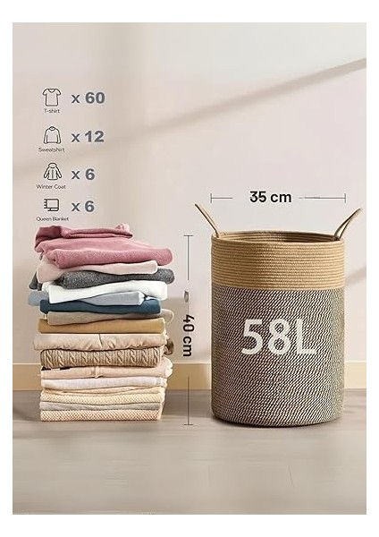 Jüt Hasır Kirli Sepeti Banyo Sepeti Giyisi Havlu Battaniye Dergi Oyuncak Düzenleyici Saksı Sepet Organizer Hafif Kulp Detaylı Yumşak ve Dayanıklı Karavan Organizeri (Hasır-Siyahkırçıl) fırsatları