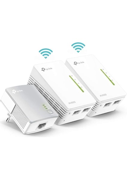 TL-WPA4220T Kıt, AV600 300MBPS Kablosuz Tak Kullan 2 Lan Portlu 300M Mesafeli Menzil Genişletici 3’lü Powerline Adaptör