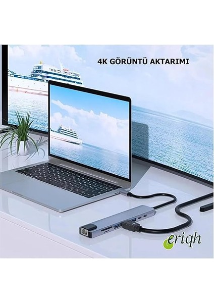 8'li Usb-C Hub Dönüştürücü, MacBook Pro/air Uyumlu, 4K HDMI + 3 USB 3.0 + Type-C Pd + Sd/microsd Kart Okuyucu, Gümüş fırsatları