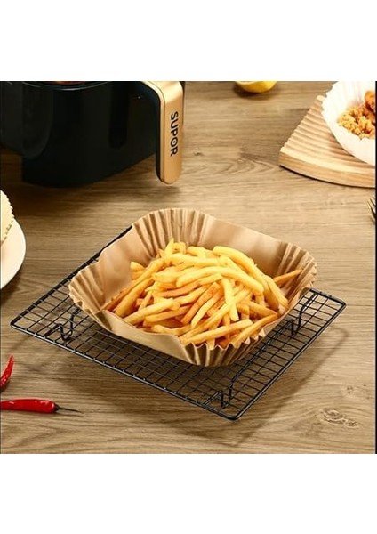 Fryer Pişirme Kağıdı, Hava Fritözü Kağıdı, Fırın Pişirme Kağıdı, Xl ve Xxl Uygun, Tarım Bakanlığı Onaylı, Kare Tabak, Koruma Tabağı ile Birlikte, 20X20+4,5 Cm, 100 Adet fiyatları