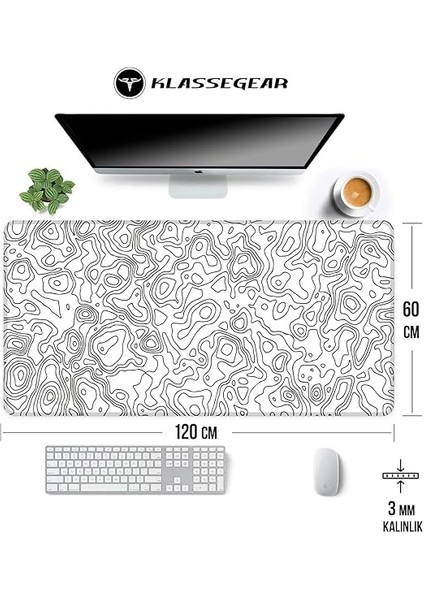 Pro - 3 Farklı Model Dikişli Kenar 120X60 cm Oyuncu Gaming Mouse Pad (White Map Lines) fiyatları