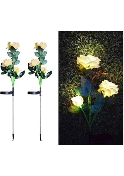 2 Adet Solar Güneş Enerjili, Sarı Gül Dalı, Gerçekliği Artırılmış, Bahçe Aydınlatması, Patika, Veranda, Balkon, Havuz Kenarı, Peyzaj Süslemeleri Için,su Geçirmez, Beyaz Led, 80 cm Büyük Boy