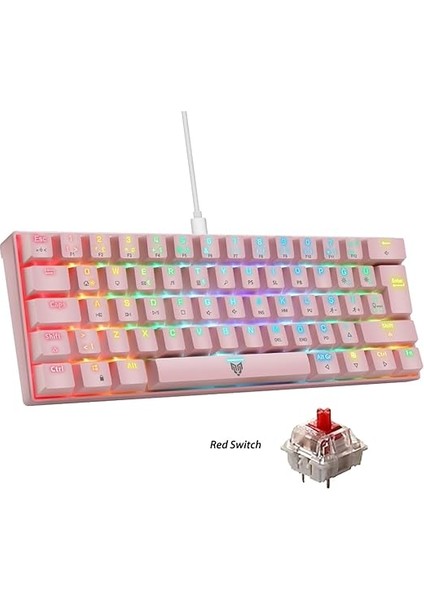Majesty 62 Tuşlu Rgb Mini Gaming Oyuncu Mekanik Klavye Red Switch Pembe indirimleri