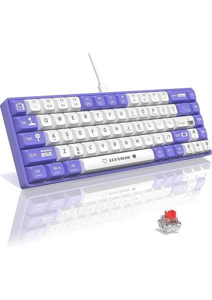 Ajazz AK680 65% Kablolu Hotswap Mekanik Oyun Klavyesi,68 Tuşlu Taşınabilir Anti-Ghosting Klavye,gökkuşağı Arkadan Aydınlatmalı Programlanabilir,eva Sandviç,ergonomik Mor Beyaz/red Switch