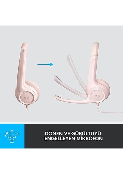 H390 Kablolu Kulak Üstü Mikrofonlu Kulaklık, Dijital Stereo Ses, Katlanabilir Gürültü Önleyici Mikrofon, Kablo Üzeri Denetimler, Pembe modelleri